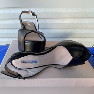 BCBG Generation black sling back platform sandals